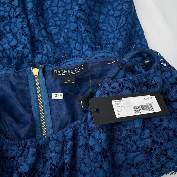 NWT Rachel Zoe Off-Shoulder Blue Lace Adelyn Mini Dress Zip Back Women's 6 - Picture 6 of 13